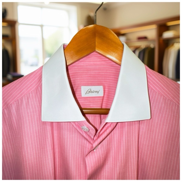 Brioni Men’s Button-Down Dress Shirt w/ Contrasting Collar & Cuffs. Size 44/17.5 - Picture 10 of 14